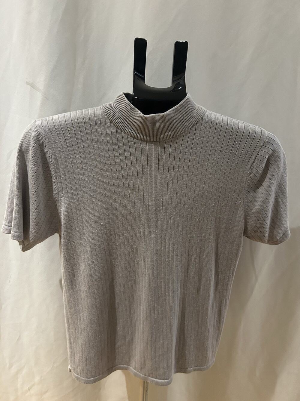 Stephanie Andrews Gray Short Sleeve Mock Neck 100% Silk Sweater Women's size L